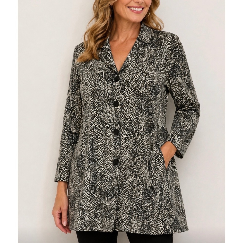 Maggie Sweet Python Knit Jacket Black White Animal Print Plus Size 1X USA